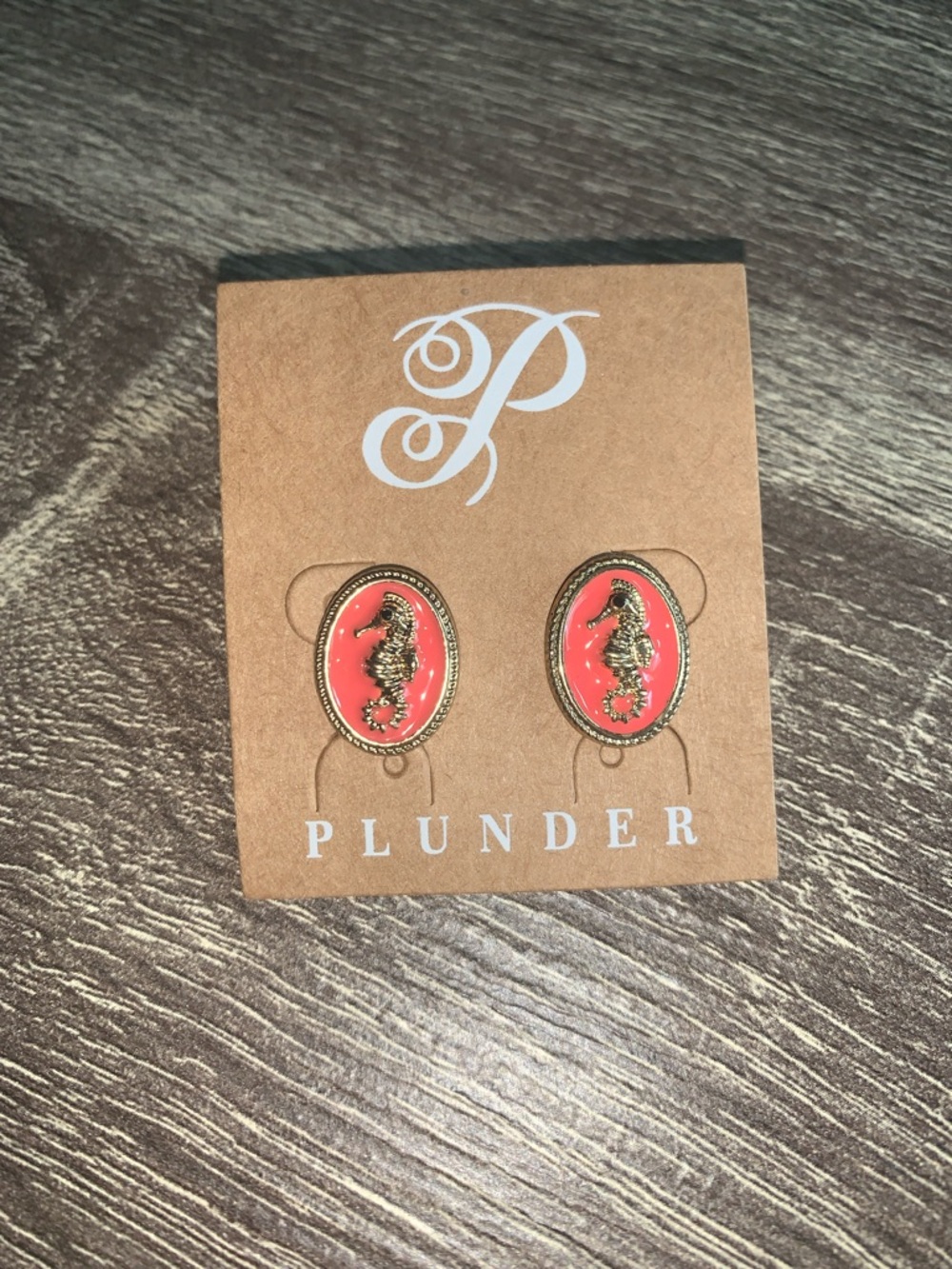 Plunder Gold Seahorse Coral Oval Studs